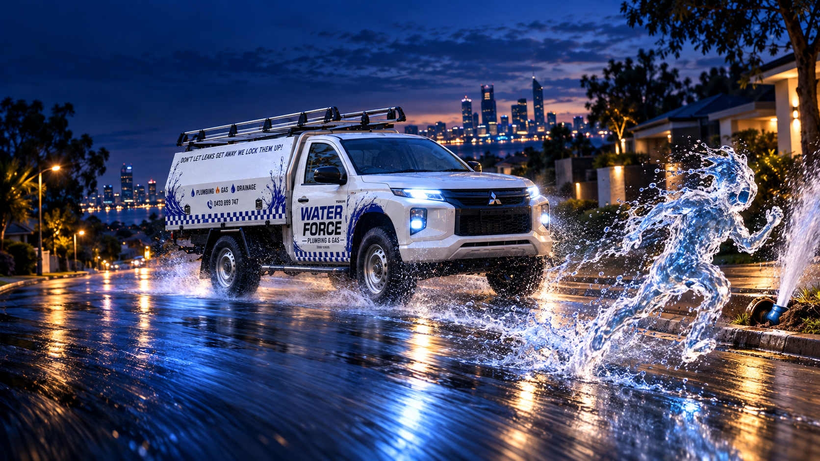 Water Force responding to an escaping water leak on a Perth suburban street